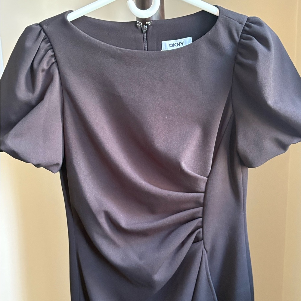 DKNY Black Asymmetrical Ruched Cocktail Dress - Picture 10 of 12